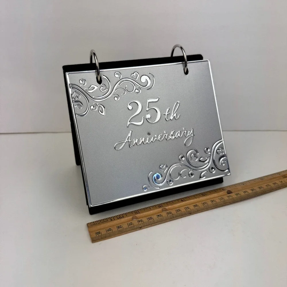 Hallmark 25th Anniversary Tabletop 4x6 Flip Album Silver w Rhinestone Velvet